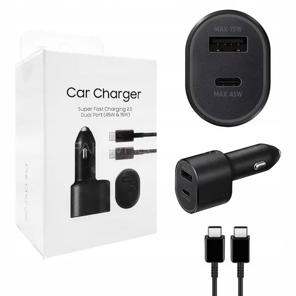 SAMSUNG 45W PD 15W USB + 45W TYPE C DUAL SUPER FAST CAR CHARGER WITH CABLE Image-1