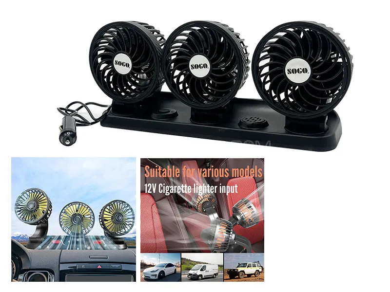  SOGO Three-Head Fan Long Neck 360° Rotation 12v - Thunder Image-1