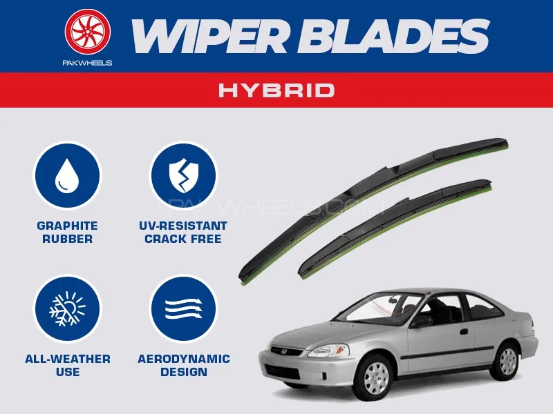 PakWheels Hybrid Wiper Blades For Honda Civic 1996 - 2001 Image-1