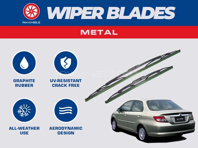 PakWheels Metal Wiper Blades For Honda City 2003 - 2008 Image-1