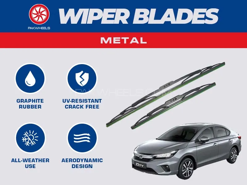 PakWheels Metal Wiper Blades For Honda City 2021 - 2025 Image-1