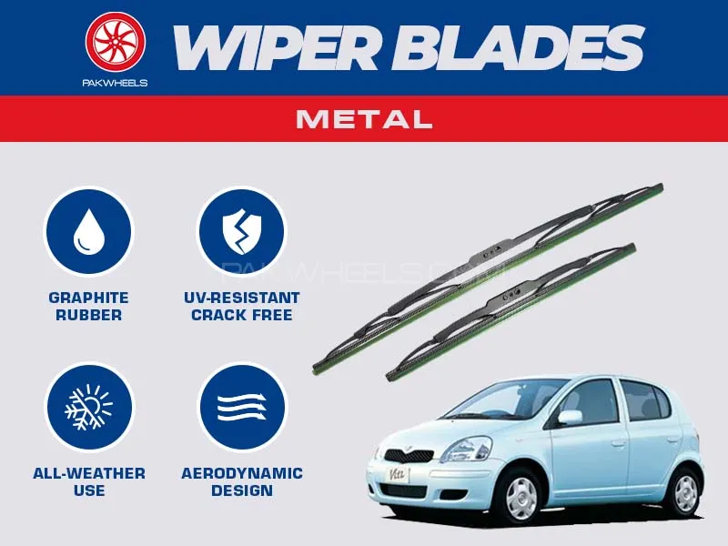 PakWheels Metal Wiper Blades For Toyota Vitz 1998 - 2004 Image-1