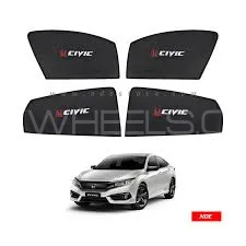 Honda Civic 2016-2021 Foldable Sun Shades With Logo | Mesh Fabric | Heat Proof | Dark Black Image-1