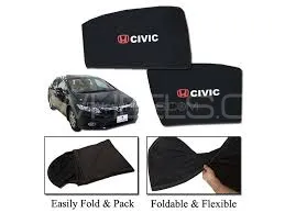 Honda Civic REBIRTH 2012-2016 Foldable Sun Shades With Logo | Mesh Fabric | Heat Proof | Dark Black Image-1