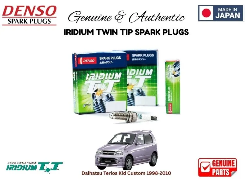 Daihatsu Terios Kid Custom 1998-2010 DENSO IRIDIUM TWIN TIP SPARK PLUGS 4 Pieces - MADE IN JAPAN Image-1