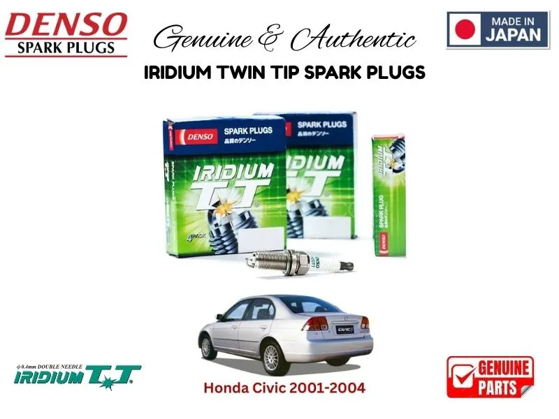 Honda Civic 2001-2004 DENSO IRIDIUM TWIN TIP SPARK PLUGS 4 Pieces - MADE IN JAPAN Image-1