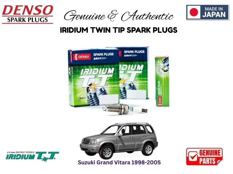 Suzuki Grand Vitara 1998-2005  DENSO IRIDIUM TWIN TIP SPARK PLUGS 4 Pieces - MADE IN JAPAN Image-1