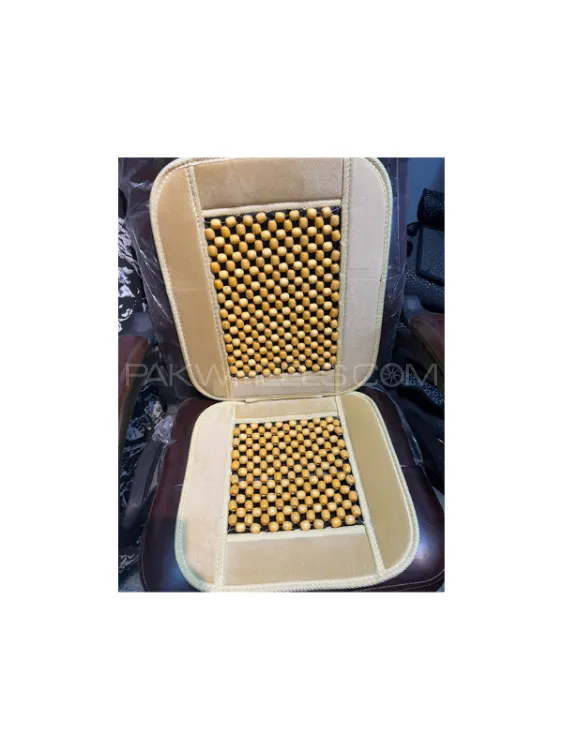Universal SOGO Pearl Moti Summer Seat Cushion Velvet | Wooden Beaded Massage - Beige - 2Pcs Image-1