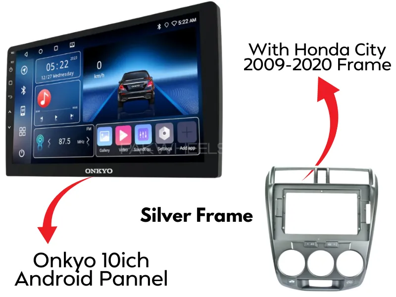 Honda City 2009-2021 Original Onkyo X-QD1120 Android Panel with Silver Frame 10-Inch | 2+32GB | GPS, Image-1