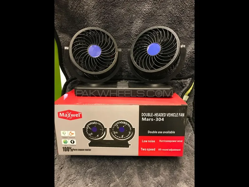 Maxwell Universal Car Dashboard Double Fan  Headed in 12V with Cigrate Lighter Port Cable Image-1