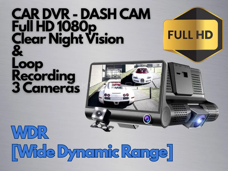 WDR Dashcam 3 Camera Lens Video Car DVR Full HD 1080 P Image-1