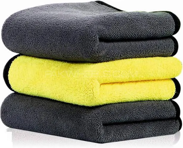 Microfiber towel pack of 3 pieces|Yellow and Gray|40cm×40cm Image-1