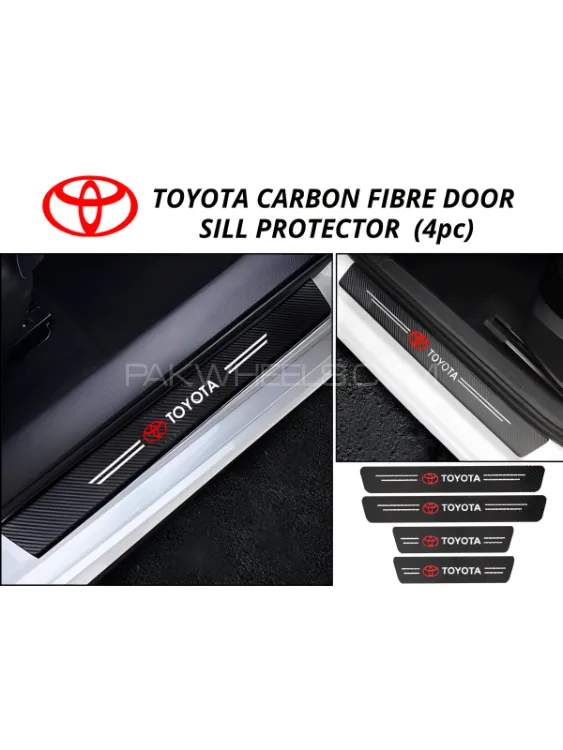 4(PCS) Toyota Logo Carbon Fiber Sill Protector - Scuff Plate Carbon Fibre, Door Anti Scratch  Guard. Image-1