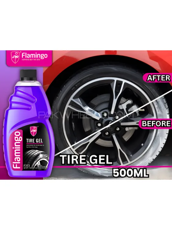 Flamingo Tire Gel Liquid 500ml - Tire Polish Shiner- Non Oily - Non Greasy -  Tire  Black Polish Gel Image-1