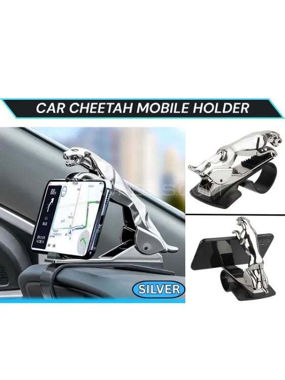Jaguar Cheetah Tiger Mobile Phone Holder: 360° Mount-Silver High Quality -ABS Plastic Mobile Holder  Image-1