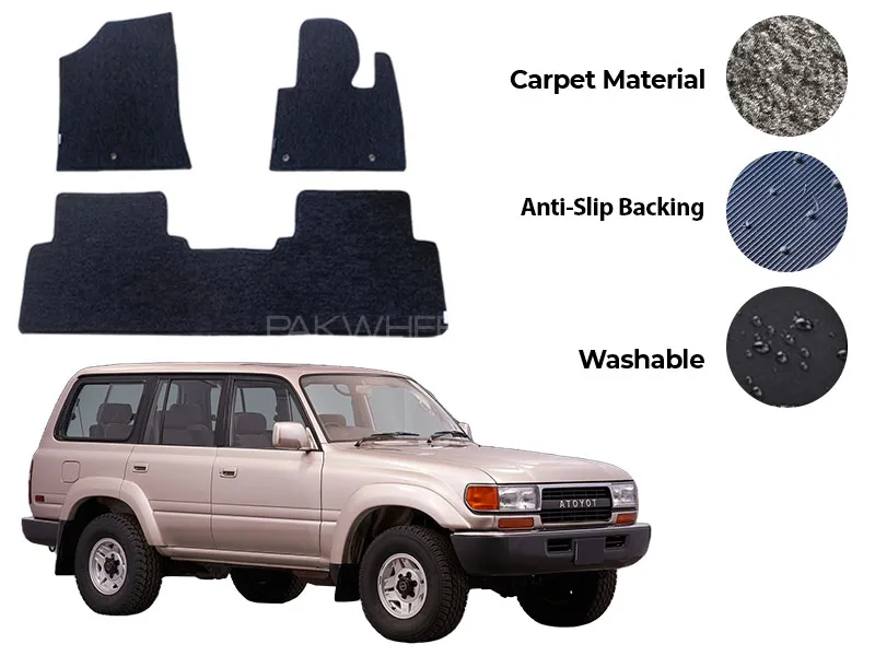Toyota Prado FJ80 Genuine Fitting Carpet Floor Mat 3PCS - Model 1990-1998 Image-1