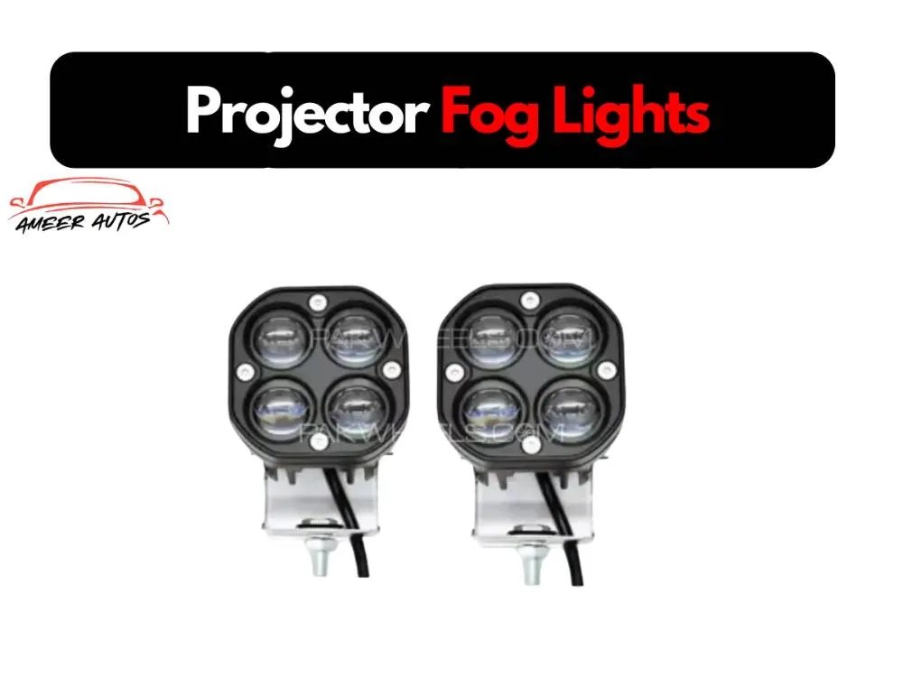 Dual-Color 4 Lens Projector LED Fog Lights (PAIR) – White/Yellow with Flasher Function   Image-1
