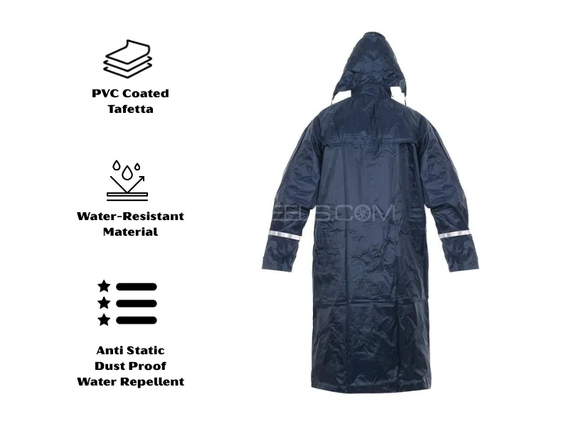 Heavy-Duty Bikers Raincoat – PVC Coated Taffeta 190T | Waterproof | Navy Blue (Medium) Image-1
