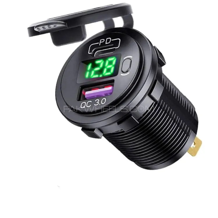Universal 60W PD Type C/QC 3.0 USB Charger Socket With Button Switch LED Voltmeter Fast Charging  Image-1