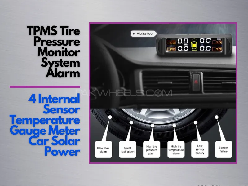 TPMS Tire Pressure Monitor System Alarm 4 Internal Sensor Temperature Gauge Meter Car Solar Power Image-1