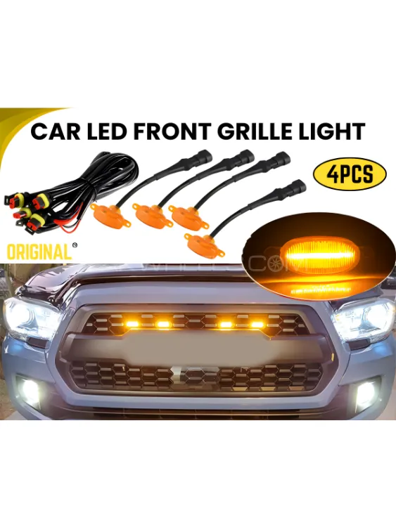 4PC Car Front Grill LED DRL Parking Light Yellow Amber LED Light - YELLOW Image-1