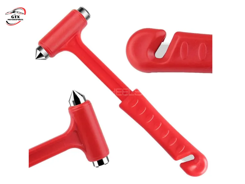 2-in-1 Emergency Escape Tool – Red | Seat Belt Cutter & Window Breaker Safety Hammer Image-1