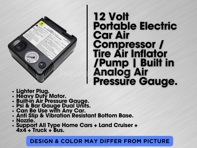 12 Volt Portable Electric Car Air Compressor / Tire Air Inflator /Pump with Air Pressure Gaugee Image-1