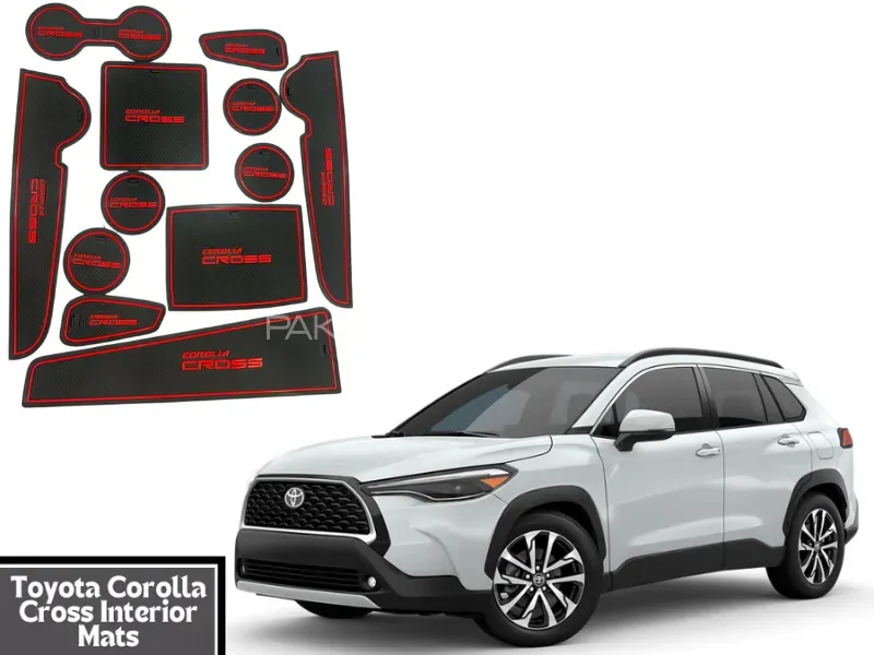 Toyota Corolla Cross Non-Slip PVC Interior Mats | Anti-Slip Rubber Mats Red 12Pcs Image-1