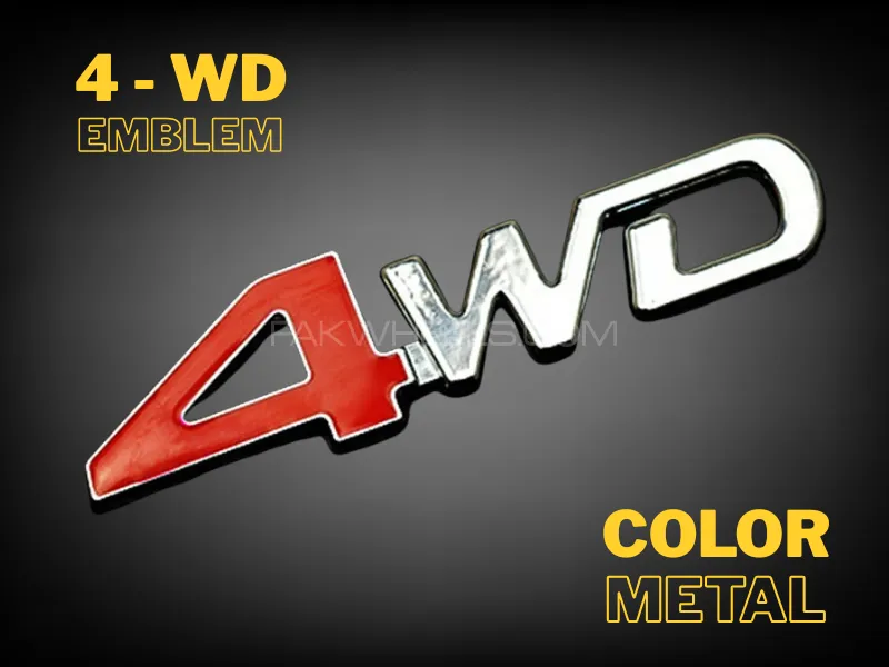 3D 4WD Logo Red and Silver 4 Wheel Drive Chrome Sticker Metal Image-1