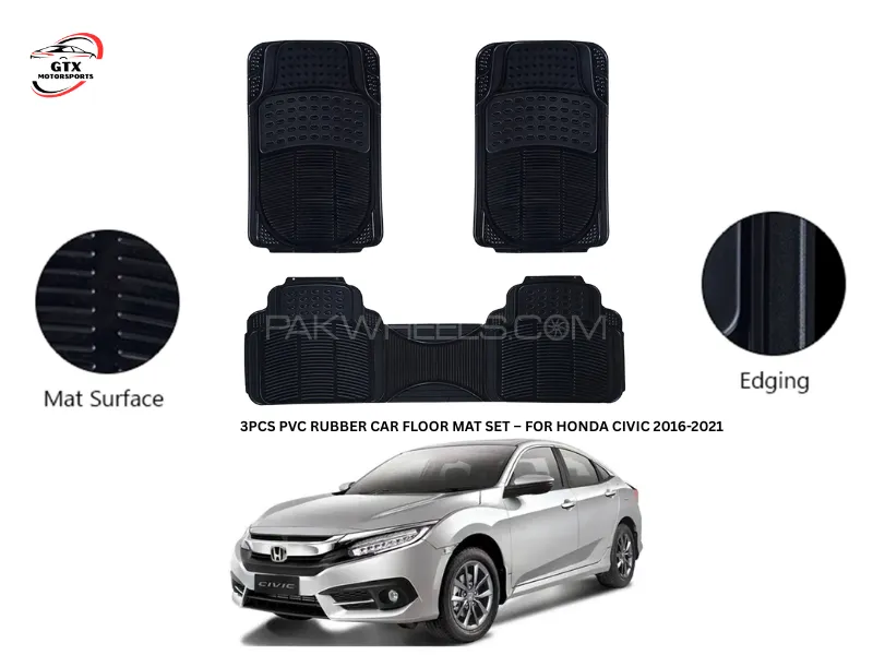 3PCS PVC Rubber Car Floor Mat Set – For Honda Civic 2016–2021 Image-1