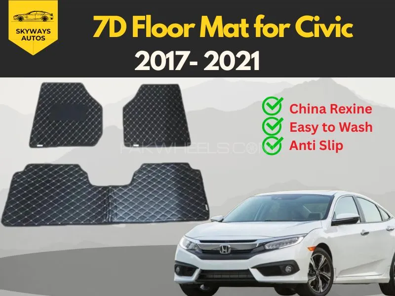 3PCS 7D Floor Mat in Flat Style For Honda Civic 2017-2021 Image-1