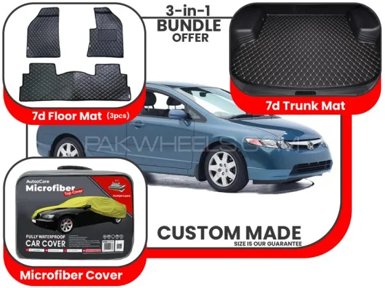 Honda Civic 7D Floor Mat, 7D Trunk mat and Microfiber Cover - Model 2002-2005 Image-1