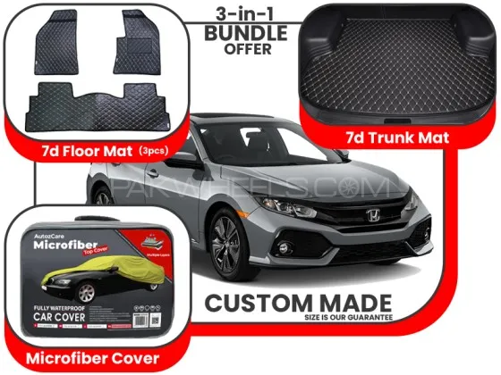 Honda Civic 7D Floor Mat, 7D Trunk mat and Microfiber Cover - Model 2017-2021 Image-1