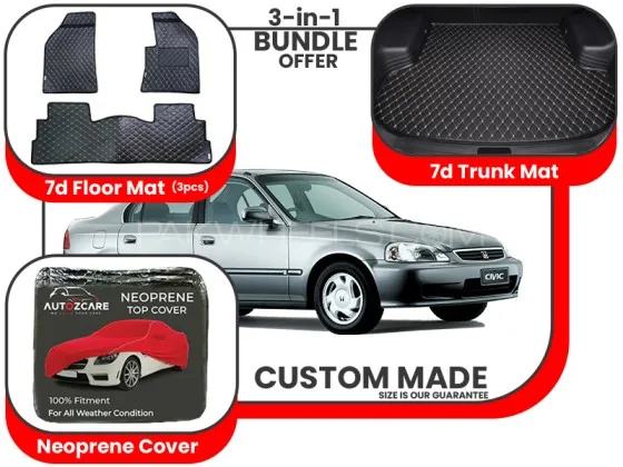 Honda Civic 7D Floor Mat, 7D Trunk mat and Neoprene Cover - Model 1996-2001 Image-1