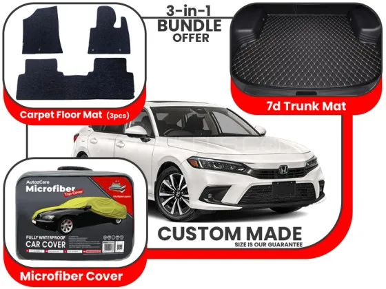 Honda Civic Carpet Floor Mat, 7d Trunk mat and Microfiber Cover - Model 2022-2025 Image-1