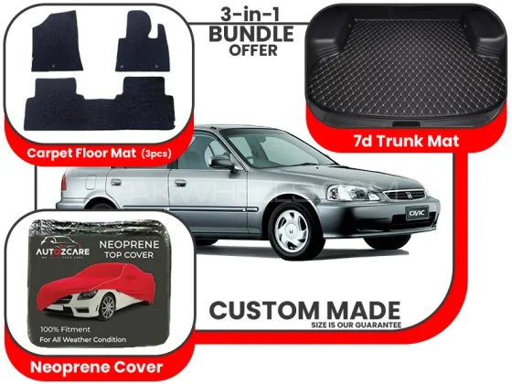 Honda Civic Carpet Floor Mat, 7d Trunk mat and Neoprene Cover Model 1996-2001 Image-1