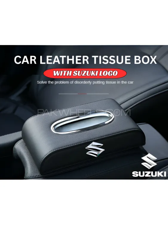 PU Leather Suzuki Logo Car Tissue Box Universal -Black High Quality Leather Image-1