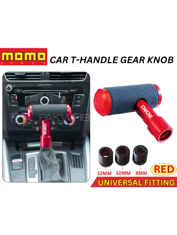 Universal Car Metal Gear Knob Cover Shifter Lever T-Shape Aeroplane Design  For Manual&Auto Cars-RED Image-1