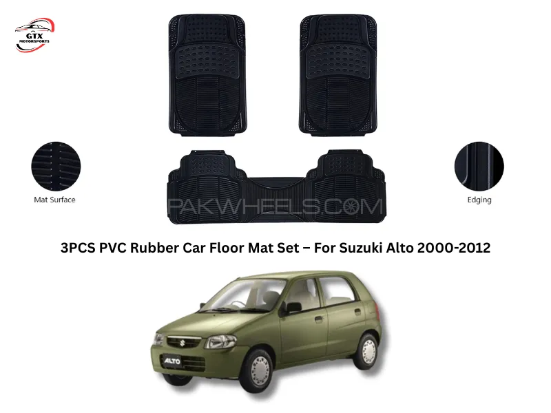 3PCS PVC Rubber Car Floor Mat Set – For Suzuki Alto 2000-2012 Image-1
