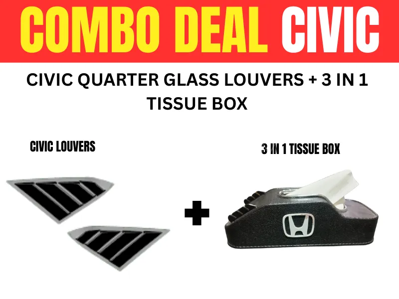 Premium Combo for Honda Civic (Quarter Louvers + 3 In 1 Tissue Box) Image-1
