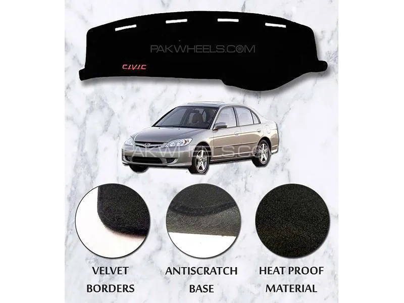 Honda Civic (2002–2005) Velvet Dashboard Mat – Custom Fit, Anti-Slip, UV & Heat Protection Image-1