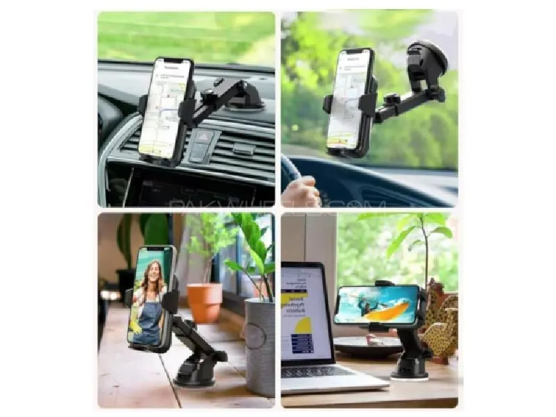 One Touch Car Mobile Holder – Adjustable Arm Mount, 360° Rotation, Dashboard & Windshield Compatible Image-1