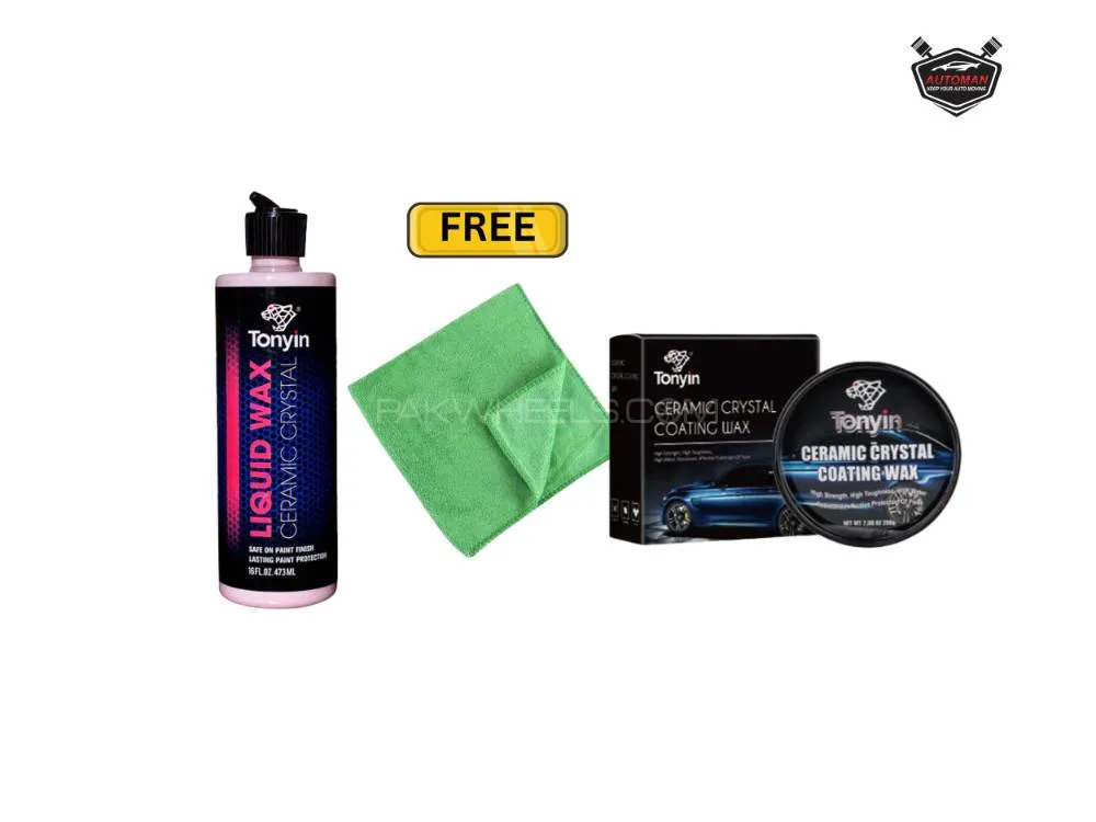 Tonyin 3-in-1 Car Care Kit – Ceramic Crystal Liquid Wax, Coating Wax + Free Microfiber Cloth Image-1
