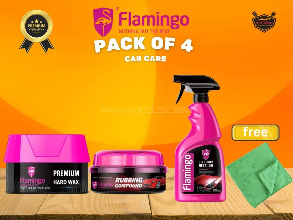 Flamingo Premium Car Care Kit – Pack of 4 Hard Wax, Compound, Polish & Quick Detailer + Free Microfi Image-1