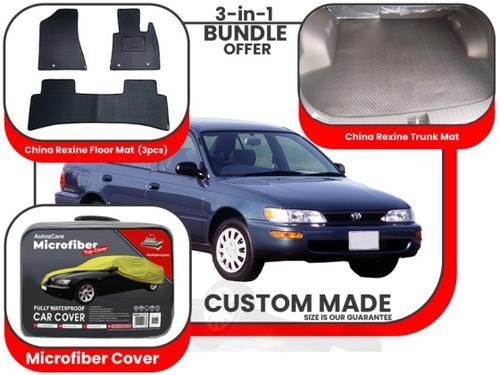 Toyota Corolla 1987-1995|Premium Bundle – 3-in-1|China Rexin Floor Mat, Trunk Mat, Microfiber Cover Toyota Corolla 1987-1995|Premium Bundle – 3-in-1|China Rexin Floor Mat, Trunk Mat, Microfiber Cover