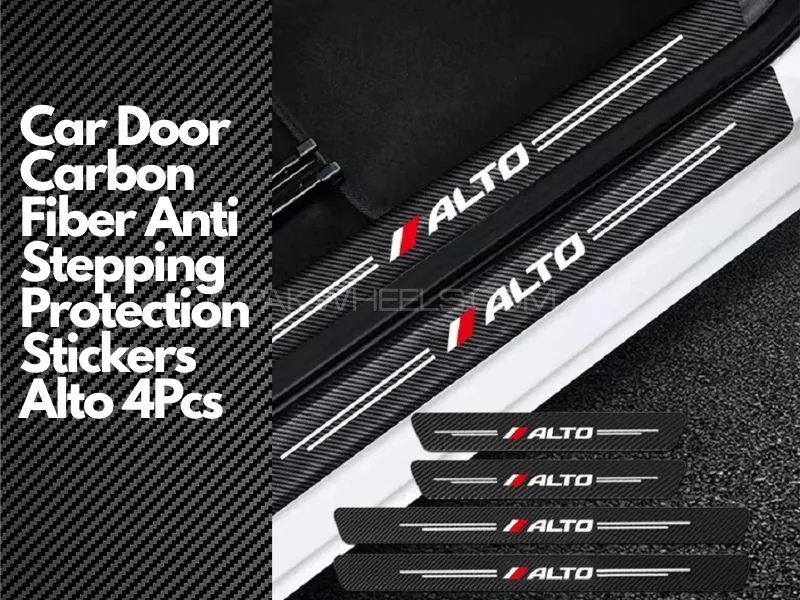 Car Door Carbon Fiber Anti Stepping Protection Stickers Alto 4Pcs Image-1