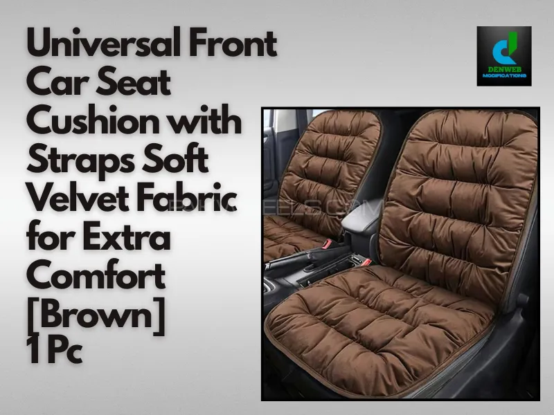 Universal | Front Car Seat | Cushion with Straps | Soft Velvet Fabric | for Extra Comfort [Brown]1 P Image-1