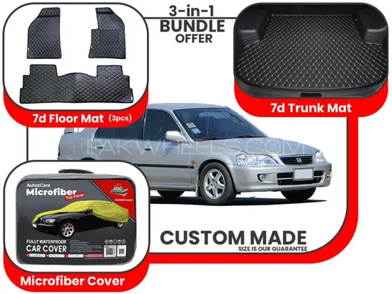Honda City 1998-2002| Premium Bundle – 3-in-1 | 7D Floor Mats, Trunk Mat and Microfiber Cover Image-1