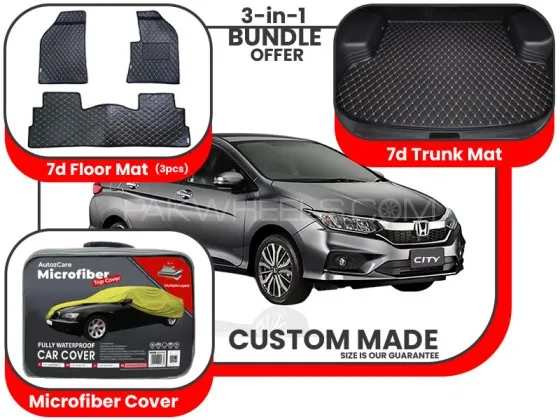 Honda City 2022-2025| Premium Bundle – 3-in-1 | 7D Floor Mats, Trunk Mat and Microfiber Cover Image-1