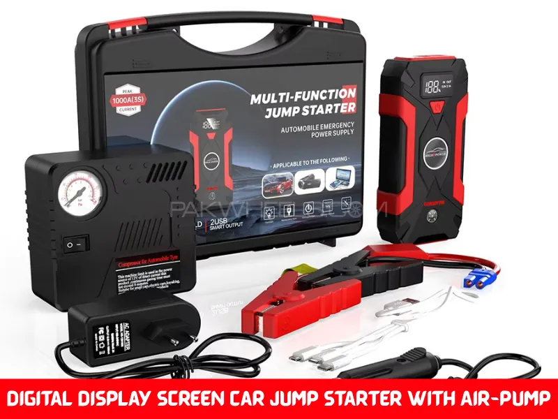 Digital Display Screen Car Jump Starter Power Bank with Air Pump | Compatible Vehicle Uptill 1800CC Image-1